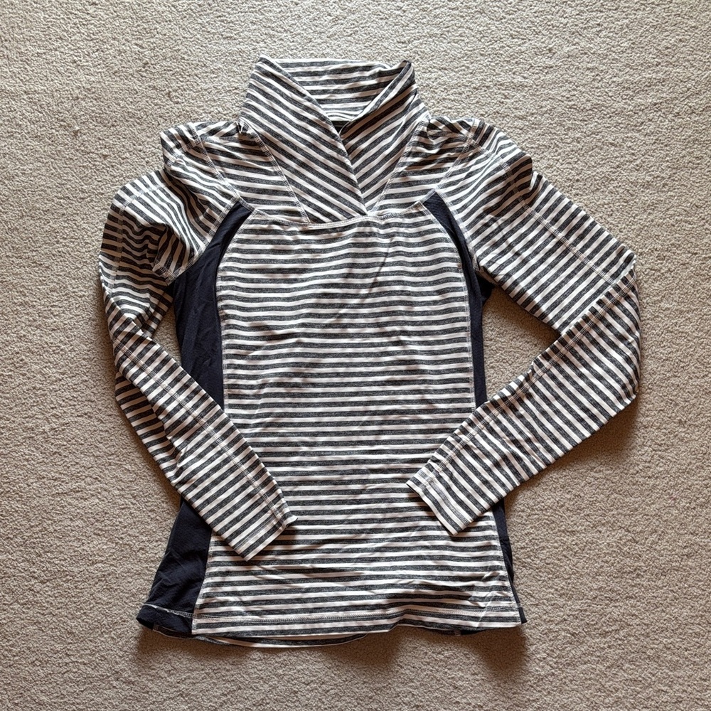 Lululemon Striped Long Sleeve Pullover - Gray & White with Black Panels